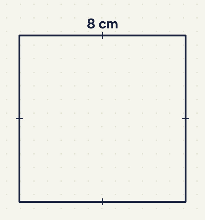 a square, top side 8 cm, a tick on each side.