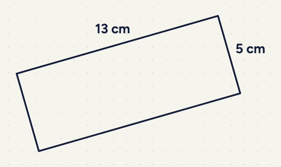 a rectangle drawn tilted, 13 cm by 5 cm.