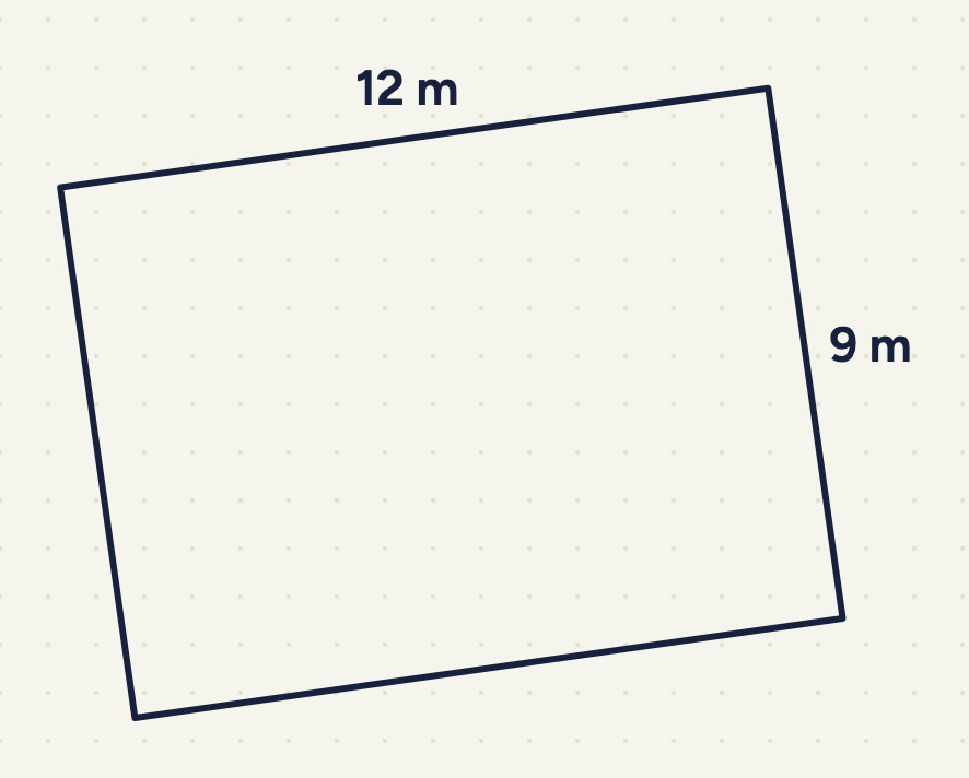 a rectangle drawn slightly tilted, almost a square, 12 m by 9 m.