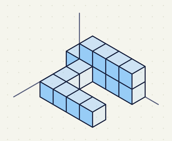 a back row 1, 2, 2, 2 and 2 high, a line of 2 coming forward from its 2nd column, a front row of 4 in line with its 2nd to 5th columns.