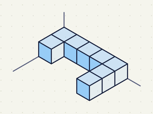 one layer: a back row of 5 cubes, 1 more in front of the 1st, a line of 2 coming forward in front of the 5th.
