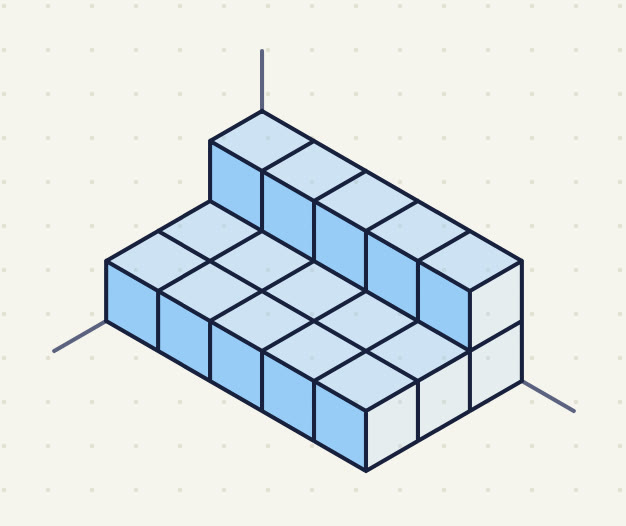two steps: 3 rows of 5 cubes, and a row of 5 on the back row only.
