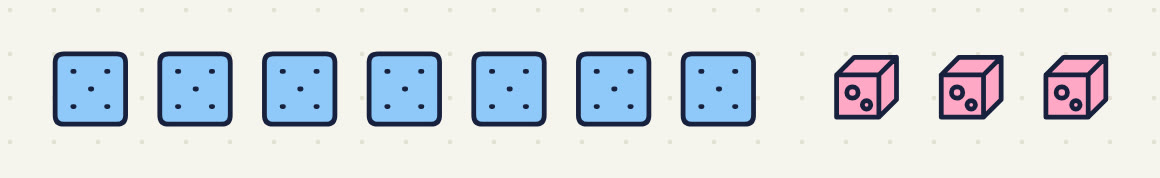 7 crackers in a row and, to the right, 3 cheese cubes