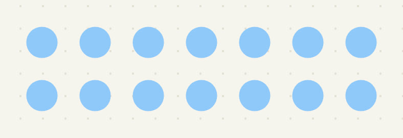 14 dots in 2 rows of 7;