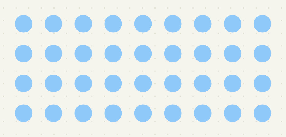 36 dots in 4 rows of 9;