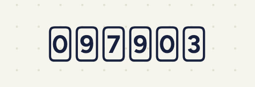 Six number cards in a row: 0, 9, 7, 9, 0, 3.