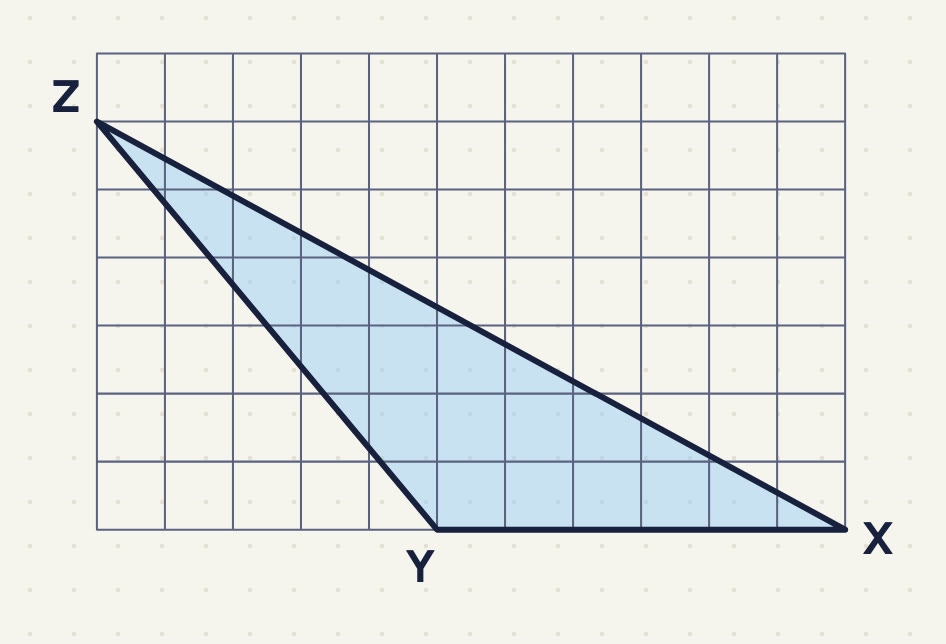 11 × 7: X the bottom-right corner, Y on the bottom edge 6 squares left of X, Z on the left edge 1 square below the top-left corner.