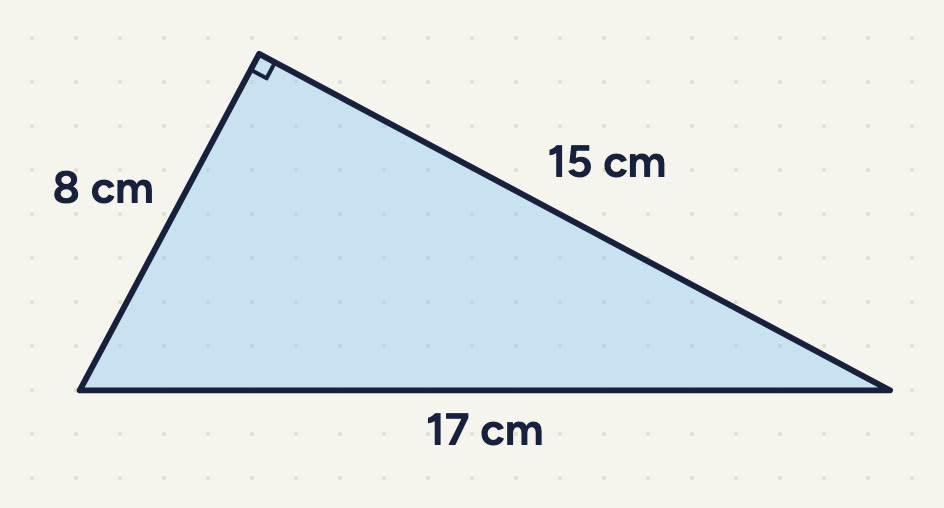 a right angle at the top: 8 cm and 15 cm, the bottom side 17 cm.