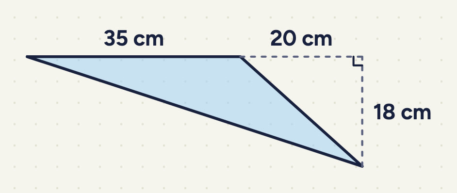 top side 35 cm, made longer by a dashed 20 cm, a dashed upright 18 cm down to the bottom corner.