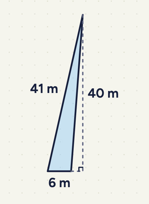 bottom side 6 m, left side 41 m, a dashed upright 40 m to the bottom side made longer.